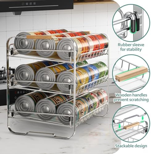 MAXIFFE 3 Tier Can Organizer for Pantry, Space-Saving Adjustable Easy