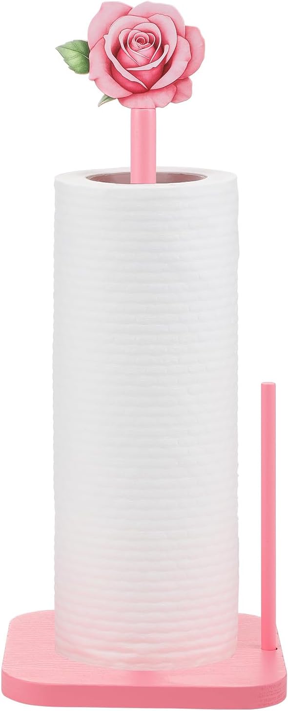 Leinuosen Pink Rose Paper Towel Holder Coquettish Cute Rose Wooden Paper Towel by Leinuosen