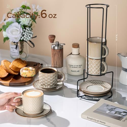 GBhome 6 OZ Coffee Mugs with Saucer and Stand, Ceramic Espresso Coffee