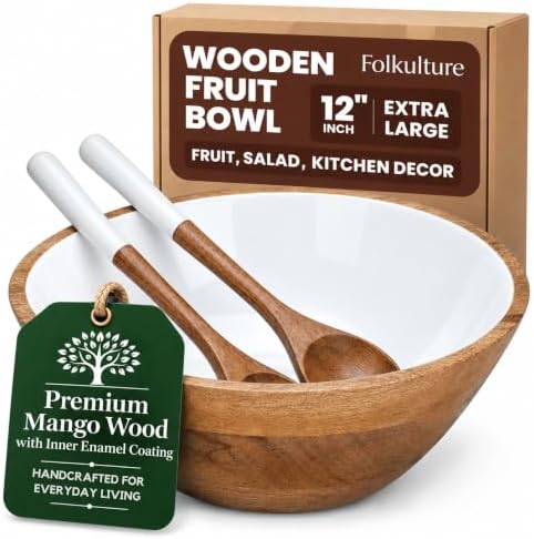 Folkulture Wooden Salad Bowl Set with Salad Servers, Serving Bowls