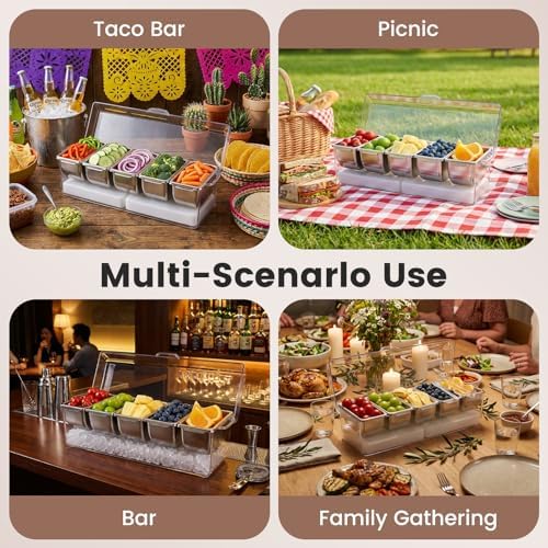 Chilled Condiment Caddy with 5 Stainless Steel Compartments