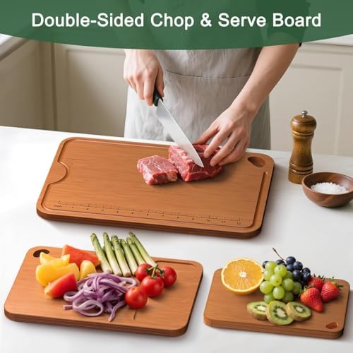 Wood Cutting Boards For Kitchen, Bamboo Cutting Boards With Deep Juice