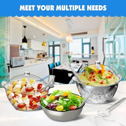 MEHOEIME Large Ice Chill Salad Bowl with Lid, Iced Serving Bowl with