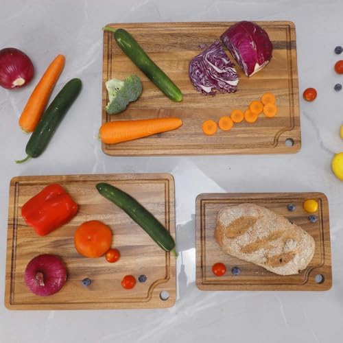 Caperci Wood Cutting Board Set of 3 - Acacia Wooden Cutting Chopping
