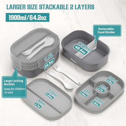 RIKDOKEN Bento Lunch Box, Stackable 2 Layers Containers with