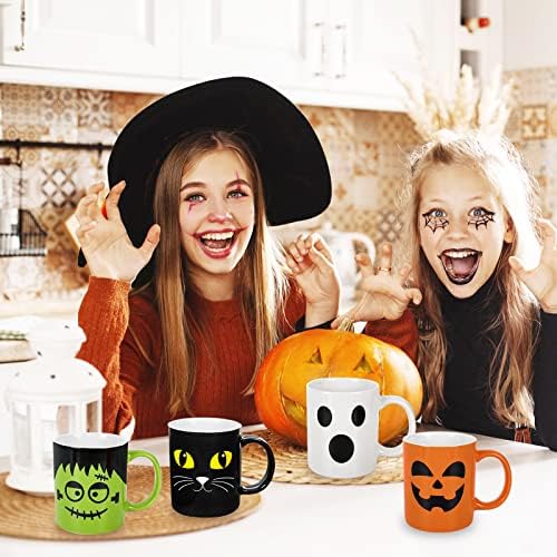 Whaline 4Pcs Halloween Mug Set 12oz Pumpkin Cat Monster Ghost Holiday