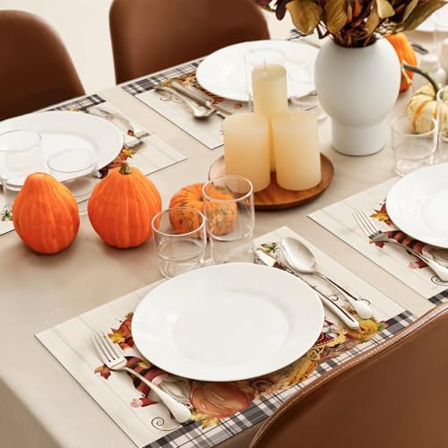 Bonhause Gnomes Pumpkins Fall Placemats Set of 4, 12x18 Inch Autumn