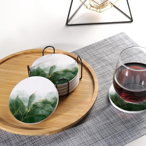 LOKMU Coasters for Drinks,Round Absorbent Ceramic Stone Coaster Sets