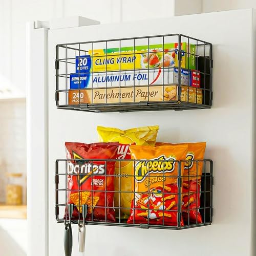 2 Pack Magnetic Basket for Fridge, Large Metal