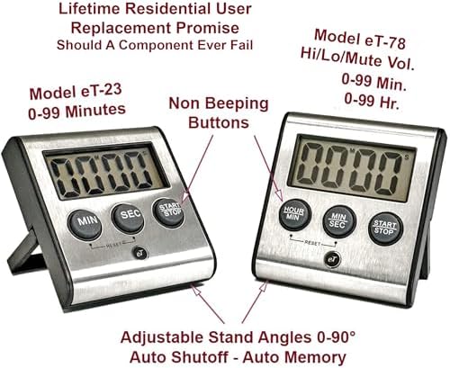 Digital Kitchen Timer, Stainless Steel, Model eT-23