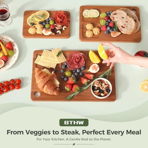 Bamboo Cutting Board 3-Piece,Wood Cutting Board Set for Kitchen
