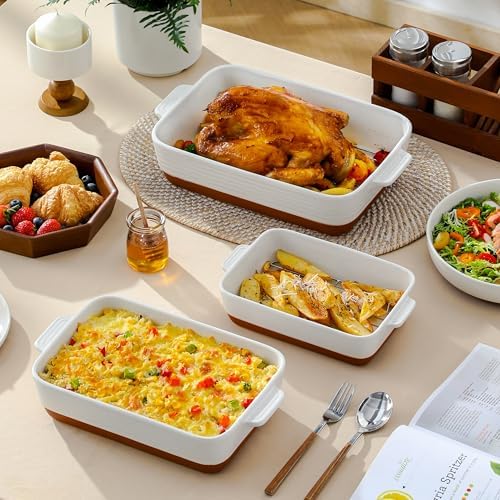 MALACASA Casserole Dishes for Oven with Roasting Racks, Ceramic Baking