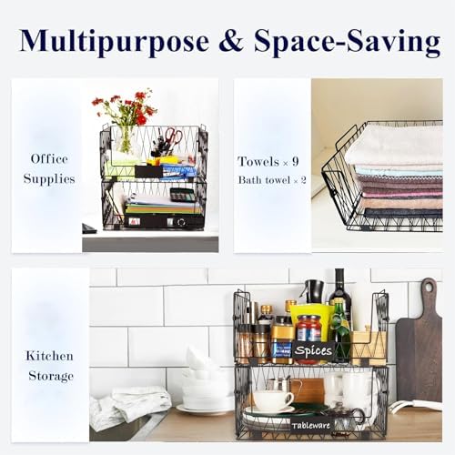 4 PACK XXL Stackable Wire Baskets for Pantry Storage