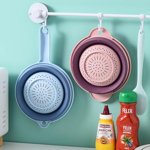 Collapsible Colander, Foldable Silicone Food Strainer with Handle