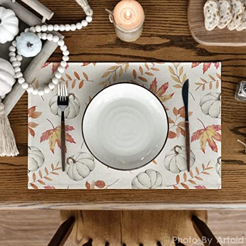 Artoid Mode Maple Leaf Pumpkins Fall Placemats Set of 4-12 x 18 Inch