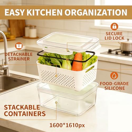 Fruit Storage Containers with Detachable Drainer Basket