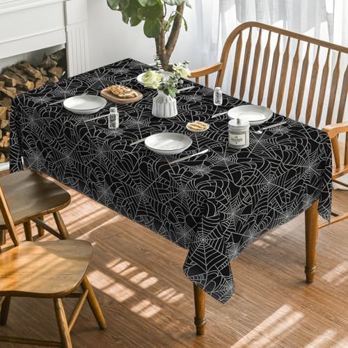 Horaldaily Halloween Tablecloth 52 x 70 Inch Rectangular Cobweb Black