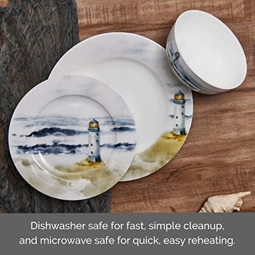 Mikasa Seaside Coastal Bone China Lightweight Chip Resistant 12 Piece Dinnerware Set, Service for 4