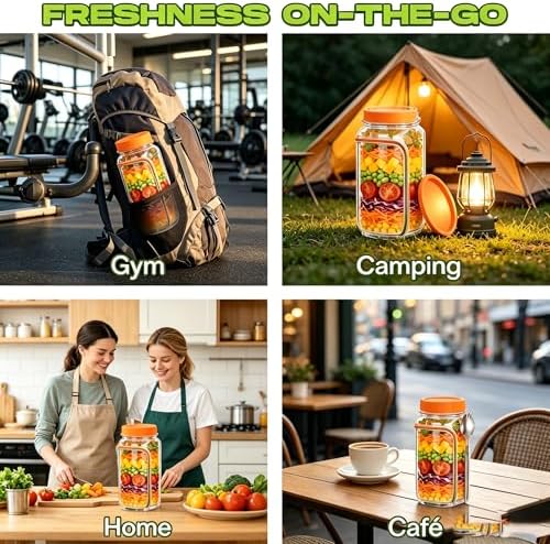 35oz Side Opening Mason Salad Jar | 1000ml Leakproof Portable Salad
