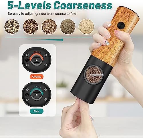 Electric Salt and Pepper Grinder Set, Battery Powered, Wood Grain
