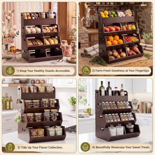 Wenqik 4 Tier 16'' Stackable Bamboo Pantry Storage Bins for Kitchen