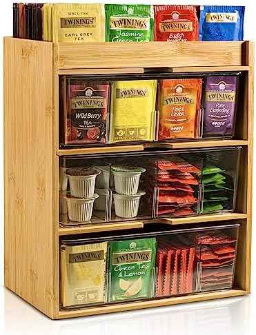TIMIEEYA Tea Bag Organizer - Bamboo Tea Storage With Drawer 3 Layer