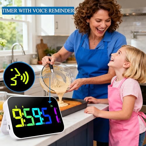 Kitchen LED Digital Timer Rechargeable, RGB Count Down Up Digital