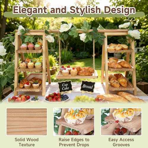 Wooden Cupcake Stand, Foldable 3 Tier Cupcake Display Stand, Walnut