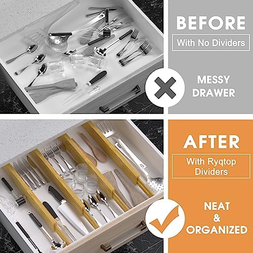 Bamboo Drawer Dividers, Adjustable Drawer Organizers, Fits 12.6–16"