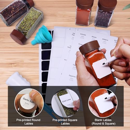 24 Pack 4 oz Glass Spice Jars with Shaker Lids& Labels Glass Bottles