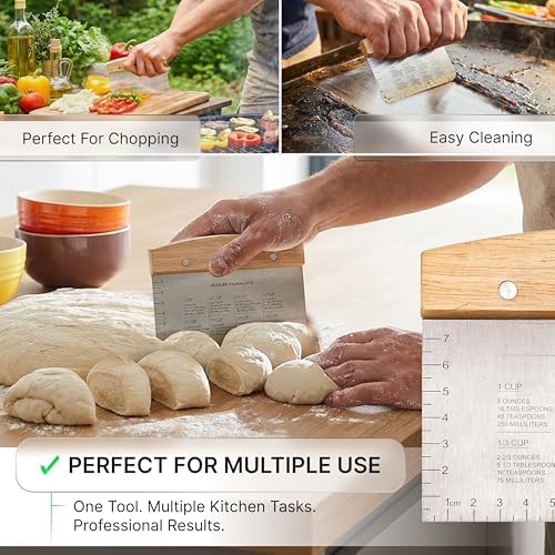 Dough Cutter for Bread and Pizza Dough - Stainless Steel Metal Griddle