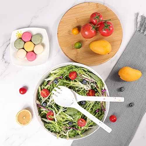 ECOWAY Melamine Salad Bowl with Bamboo Lid & Servers, Bamboo Fiber