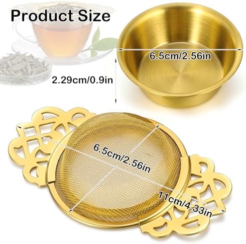 Kenaoeoe 8 Pack Gold Tea Strainers for Loose Tea with Drip Bowls 304