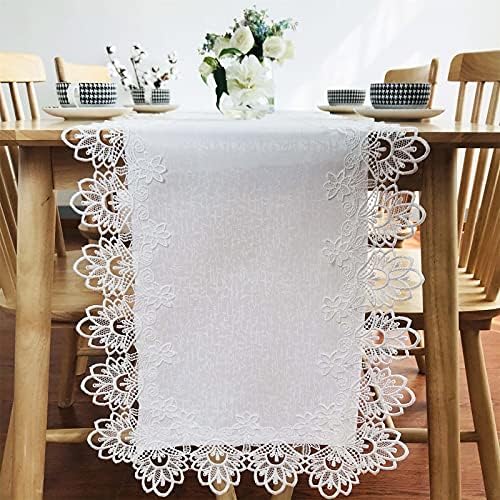 Lace Tablecloth Rectangle Fabric Washable Off White 16x70inch