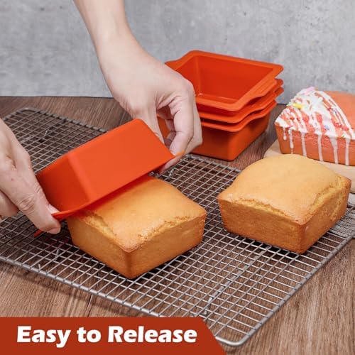 Webake 4 Inch Silicone Square Cake Pans, Nonstick Mini Square Silicone