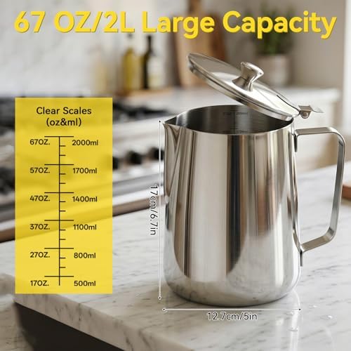 Stainless Steel Pitcher with Lid, 70 oz Metal Measuring Cup with