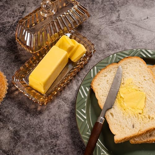 Champagne Color Glass Butter Dish with Lid for Countertop