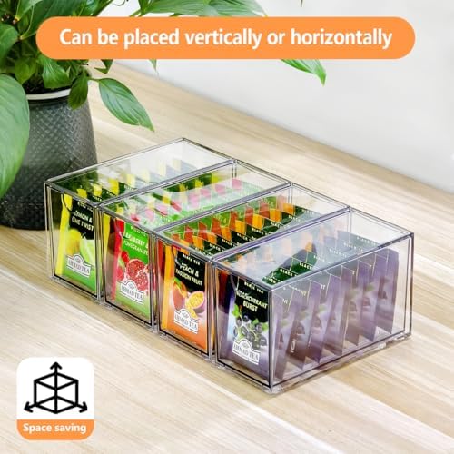 4 Pack Tea Bag Drawers Organizer, Clear Plastic Stackable Tea