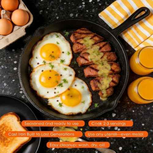 6 Piece Pre-seasoned Cast Iron Cookware Set with Dutch Oven, Skillets