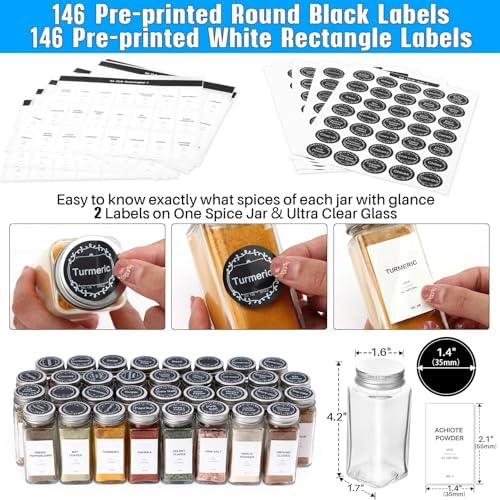 MIUKAA Spice Drawer Organizer with 34 Spice Jars, 378 Spice Labels