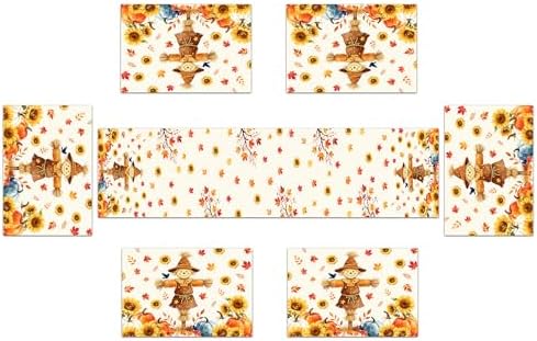 Fall Scarecrow Table Runner & Place Mats Set of 6, 70 in