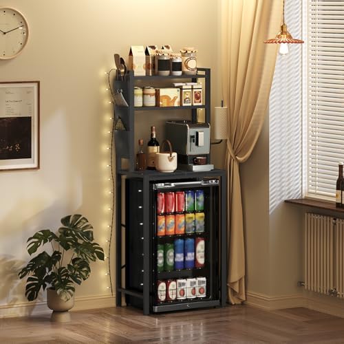 MAHANCRIS 3-Tier Microwave Stand with Mini Fridge Shelf