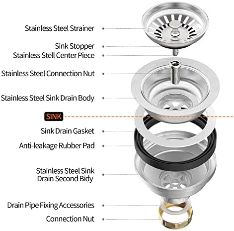 KONE Sink Drain Assembly, 3-1/2 Inch, Stainless Steel