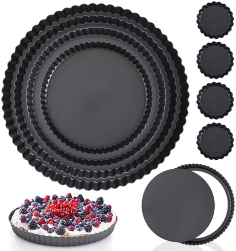 Ziliny 8 Pcs Tart Pan with Removable Bottom, Round Fluted Quiche Pans