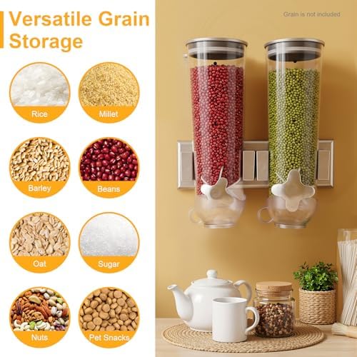 2 Pack Cereal Dispensers, 3L Wall Mounted Cereal Containers Storage, Easy To Use Dry Food Dispenser, Large Capacity Candy Dispenser for Oatmeal Coffee Bean Nuts