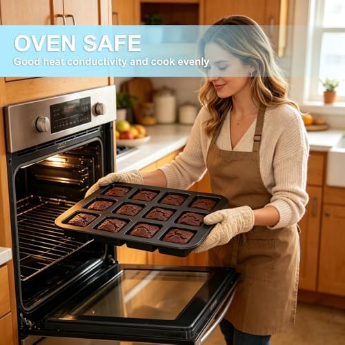 2 Pack Brownie Pan, 12-Cavity Non-Stick Square Muffin Tin with