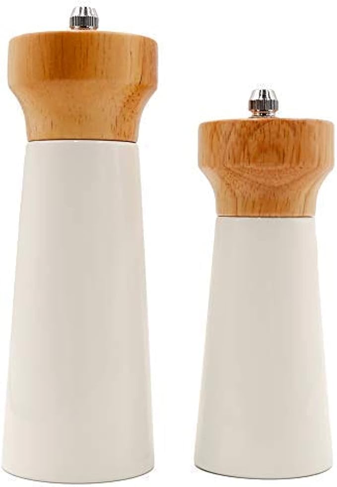 Salt and Pepper Grinders White Salt Shaker Wooden Pepper Salt Grinder Set by TessieJessie