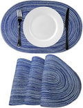 WAZAIGUR Oval Placemats Set of 4, Woven Braided, 18 x 12 Inch, Blue &