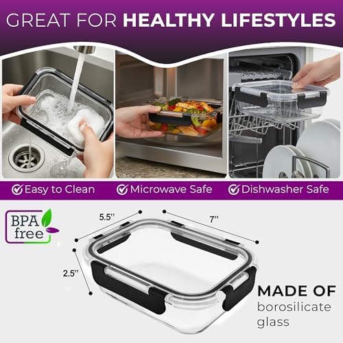 Glass Food Storage Containers Bowls with Airtight Snap Locking Lids