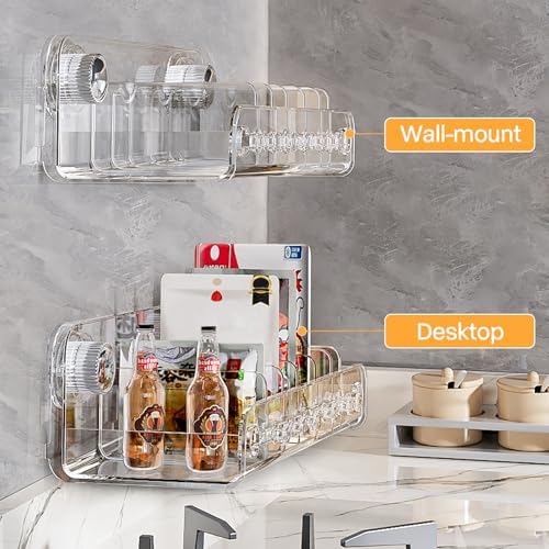 Spice Rack, Adhesive Cabinet Door Organizer with Strong Suction Cups